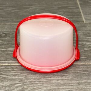 Vintage Tupperware Toys Cupcake Cake Holder Carrier 3 Piece Red Round Lid